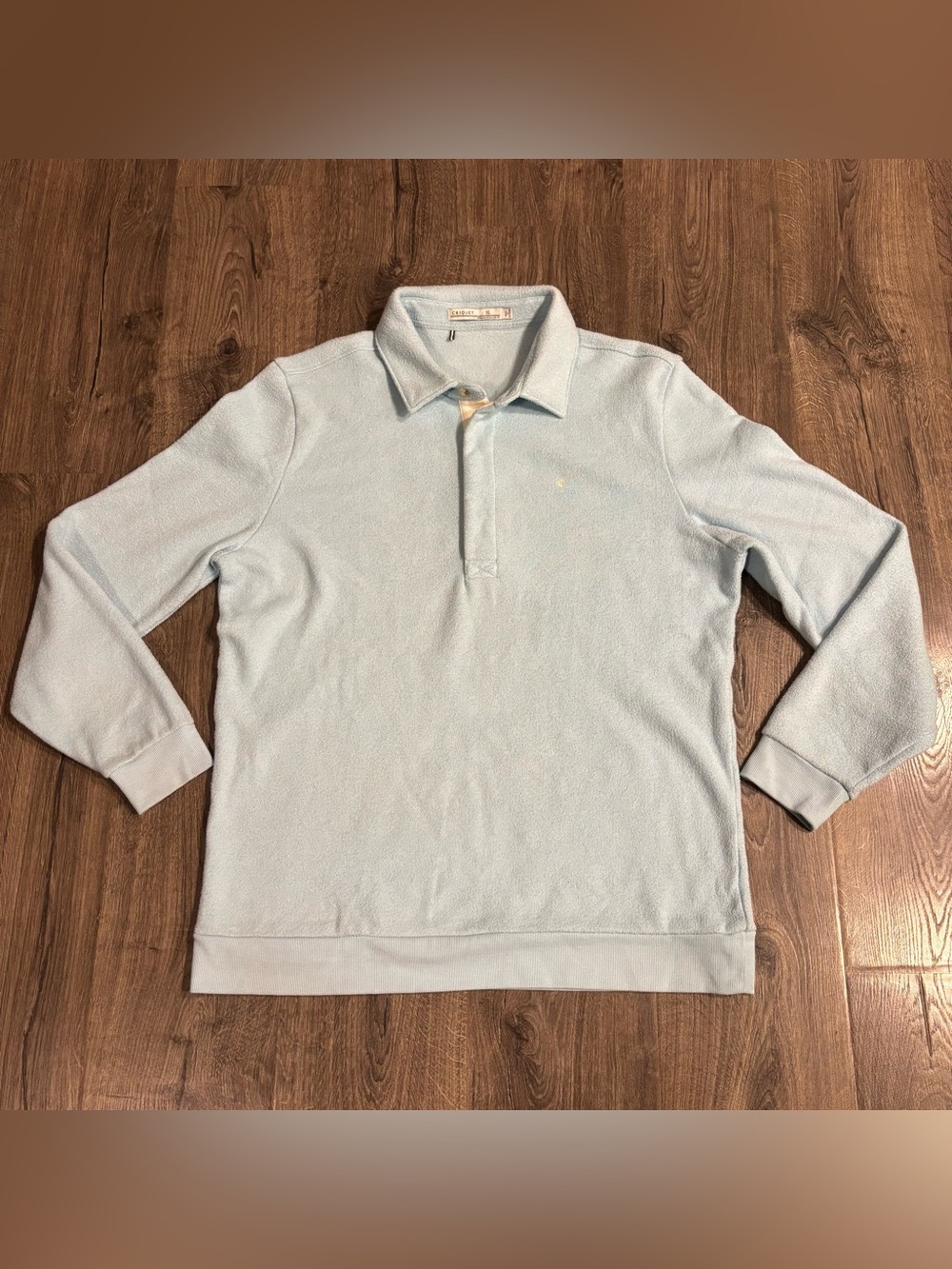 Criquet Terry Fleece Collared Long-Sleeve Polo Sweater in Heather Ice Mens Sz XL